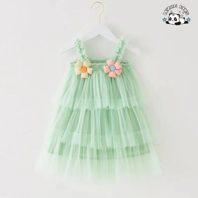 LEZONKIDS - Vestido de tule tufado sem mangas personalizável para meninas, vestido de tule fofo para crianças